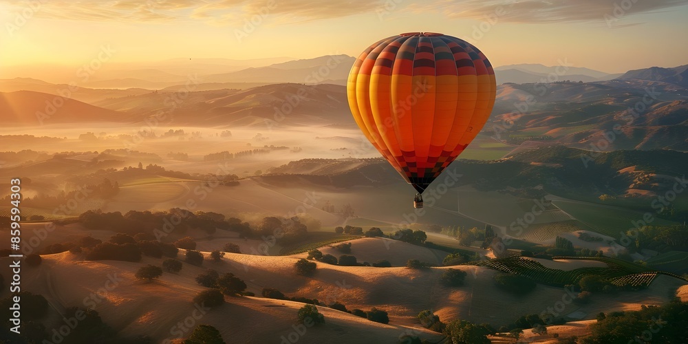 Φωτογραφία Hot air balloon ride over scenic Napa Valley California USA banner