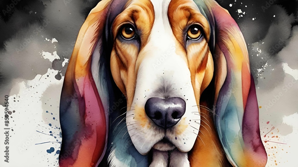 Φωτογραφία AI generated illustration of a colorful watercolor painting of a basset hound do