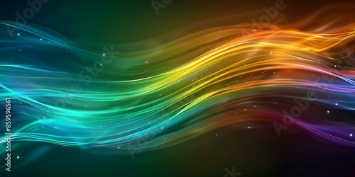 Green background with moving waves of colorful gradient blank space for design. Concept Green background, Colorful gradient waves, Blank design space