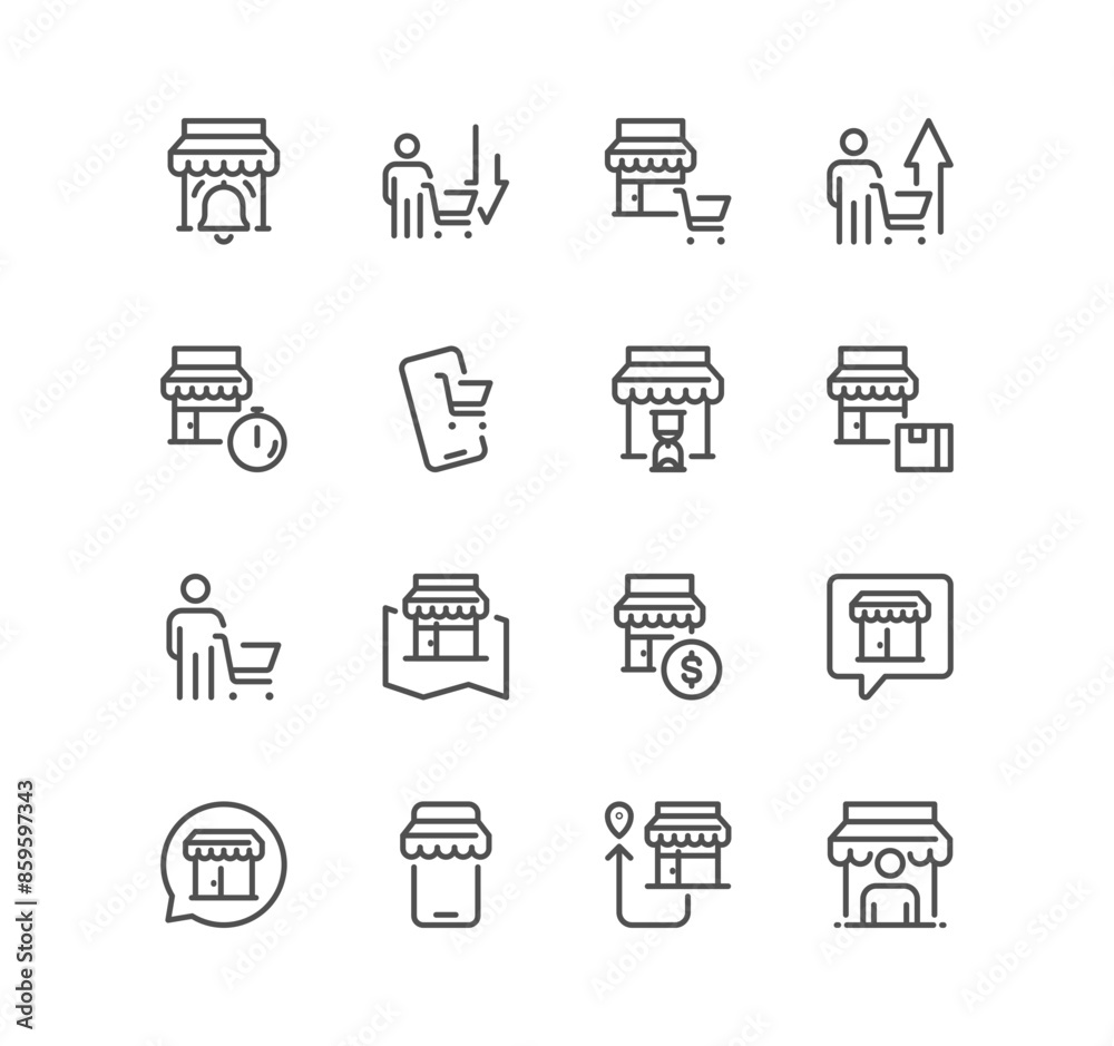 Set of shop management related icons, increase sales, supermarket, boutique, showroom building and linear variety vectors.
Set of shop management related icons, increase sales, supermarket, boutique, showroom building and linear variety vectors.