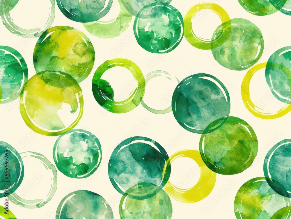 Green and yellow watercolor circles arranged in a playful pattern Green and yellow watercolor circles arranged in a playful pattern
