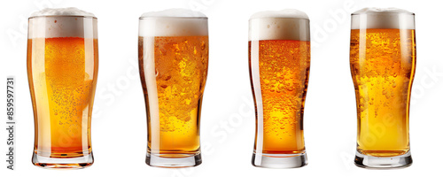 Collection set of full beer glasses isolated on transparent background photo