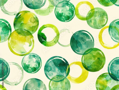 Green and yellow watercolor circles arranged in a playful pattern