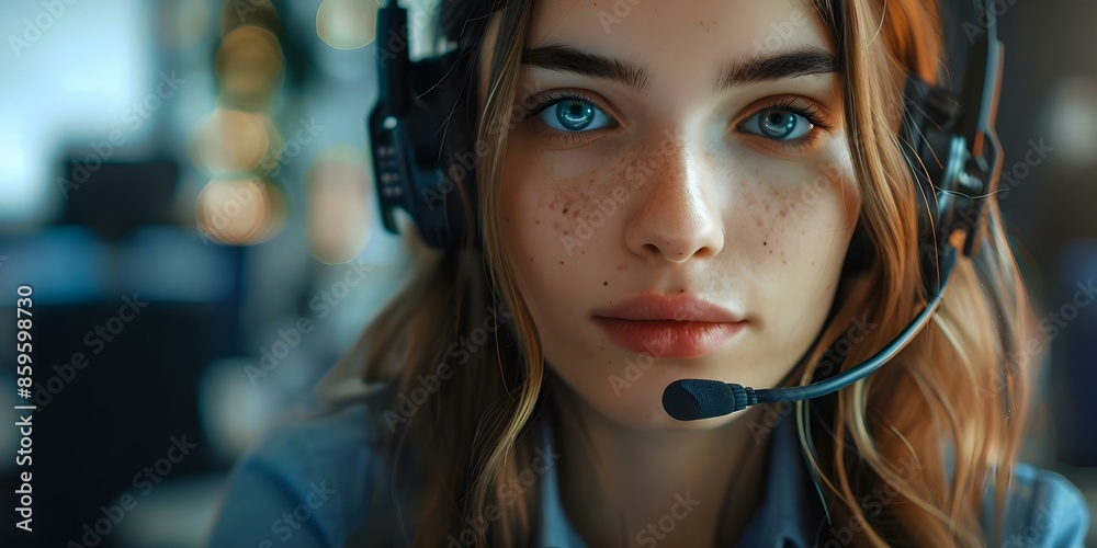 Dedicated female call center agent excelling in customer service duties. Concept Customer Service Skills, Call Center Agent, Female Professionalism, Dedication, Excellent Communication Dedicated female call center agent excelling in customer service duties. Concept Customer Service Skills, Call Center Agent, Female Professionalism, Dedication, Excellent Communication
