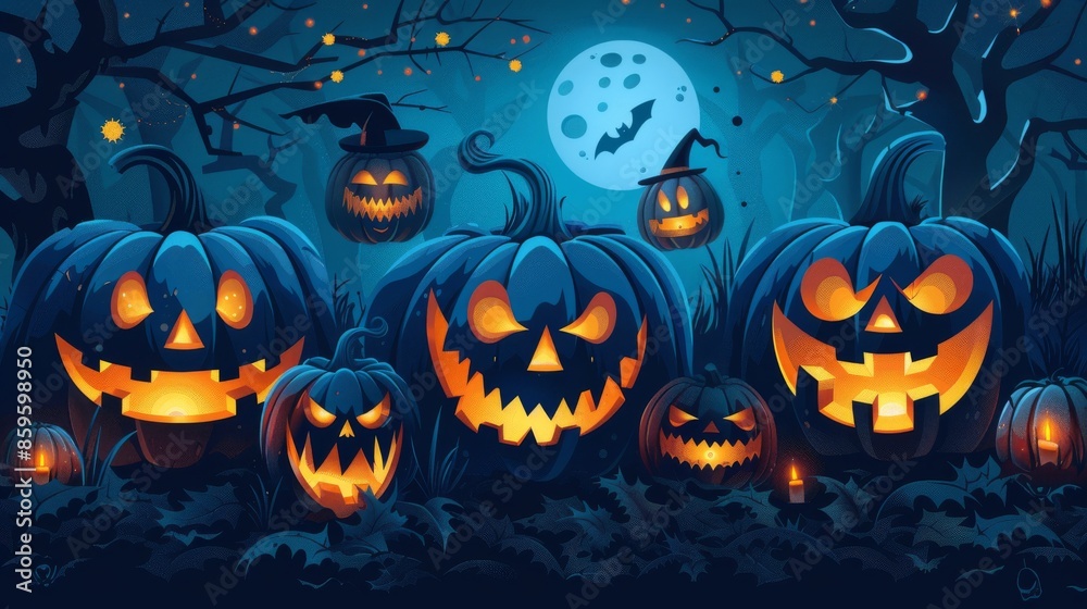 Halloween Celebration with Creepy Faces Illustration Halloween Celebration with Creepy Faces Illustration