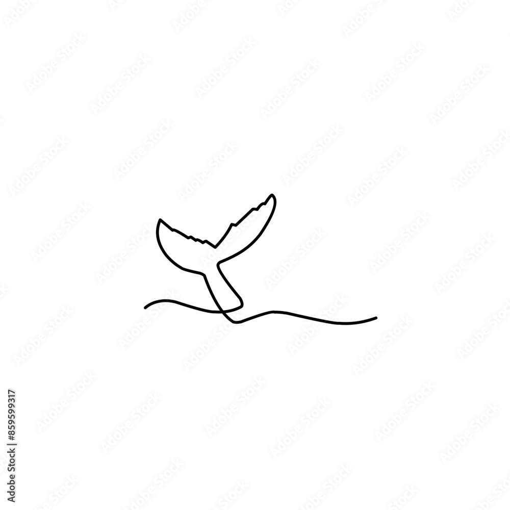 whale tail drawn one continuous line