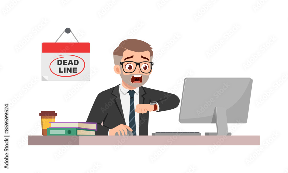man employee sit in desk working on office and panic because of deadline man employee sit in desk working on office and panic because of deadline