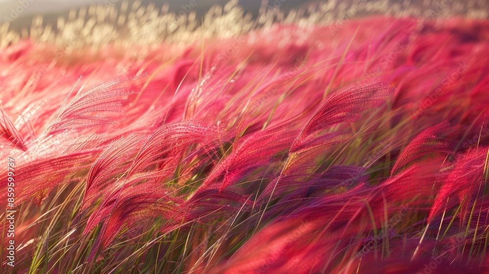 Fototapeta premium Nature adorned in crimson hued grass