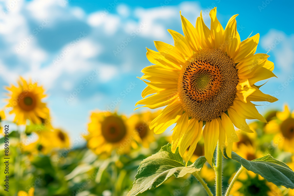 A golden sunflower field under a bright blue sky, symbolizing the vibrant spirit of harvest season A golden sunflower field under a bright blue sky, symbolizing the vibrant spirit of harvest season