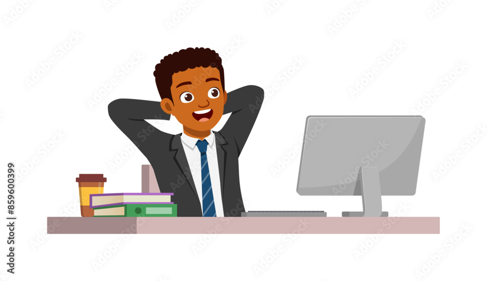 man employee sit in desk working on office and feel relaxed man employee sit in desk working on office and feel relaxed