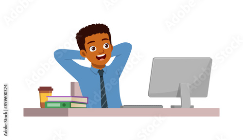 man employee sit in desk working on office and feel relaxed