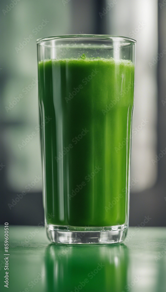Glass of spinach juice on blurred background Green smoothie Glass of spinach juice on blurred background Green smoothie
