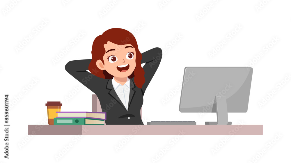 woman employee sit in desk working on office and feel relaxed woman employee sit in desk working on office and feel relaxed