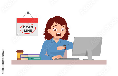 woman employee sit in desk working on office and panic because of deadline