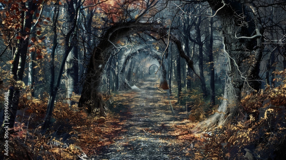 Fototapeta premium Haunted Path Optical Illusion Halloween