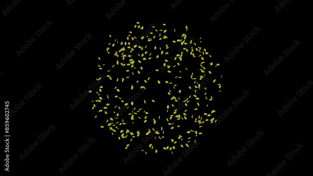 Exploding green leaf on black background. 