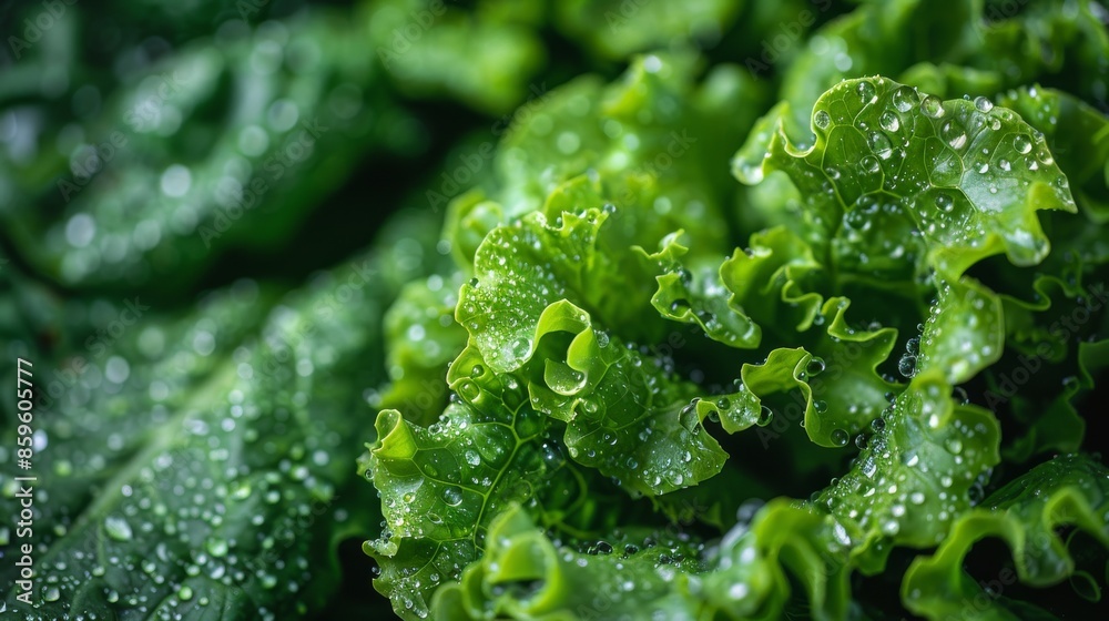 Close-up image of fresh green lettuce leaves with morning dew drops, highlighting the freshness and texture. Ideal for themes related to health, nutrition, and organic products. Close-up image of fresh green lettuce leaves with morning dew drops, highlighting the freshness and texture. Ideal for themes related to health, nutrition, and organic products.