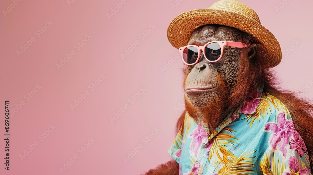 Orangutan in a Hawaiian Shirt and Sunglasses Orangutan in a Hawaiian Shirt and Sunglasses