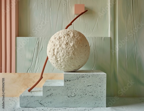 This minimalistic scene creates a sense of balance between form and space, drawing inspiration from contemporary art installations in the style of minimalism. Made for advertising and product display