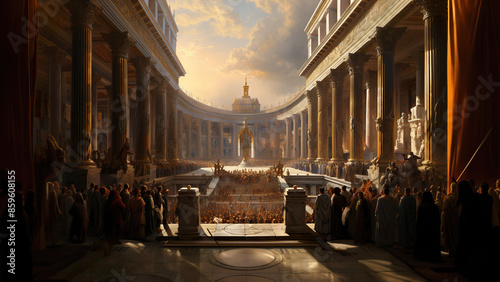 Caesars Coronation Painting - ancient, rome, roman, temple, columns, city, architecture, building, old, town, light, europe, sky, church, road, dark, ancient, architecture