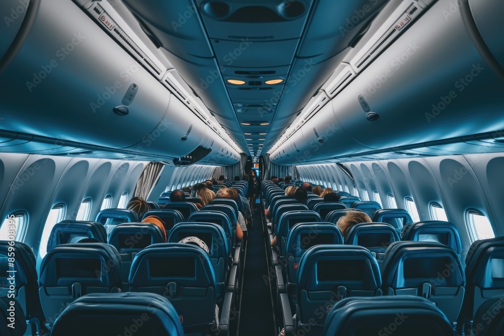 Fototapeta premium Wide Aisle View in Passenger Plane