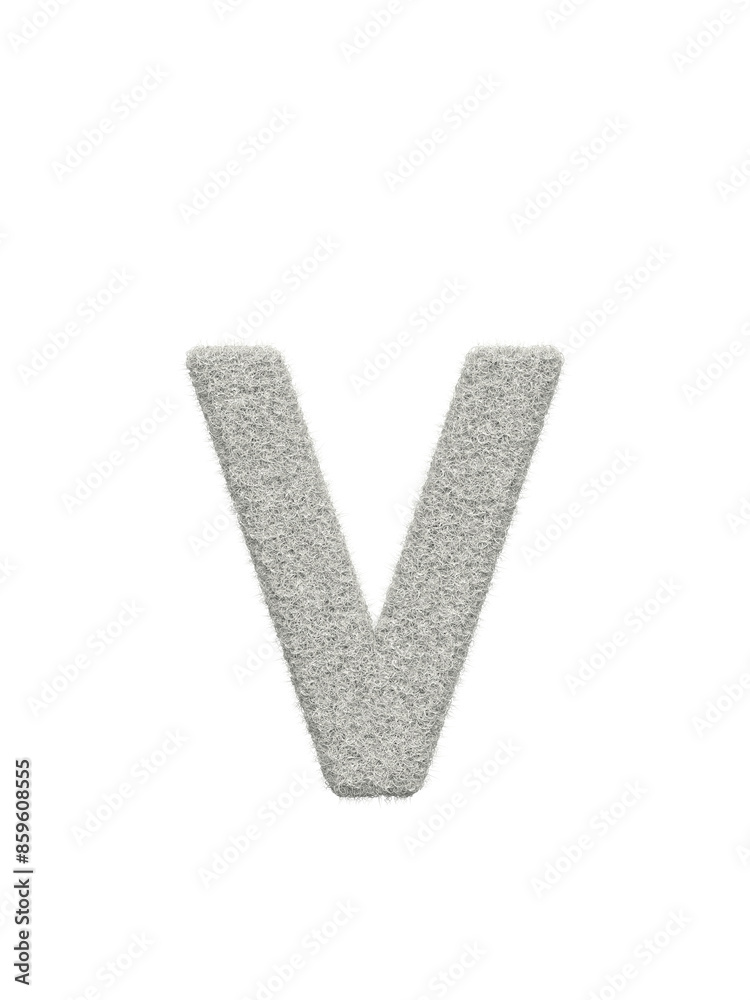 Small letter v made of white wool with many fine hairs, transparent background, 3d rendering Small letter v made of white wool with many fine hairs, transparent background, 3d rendering