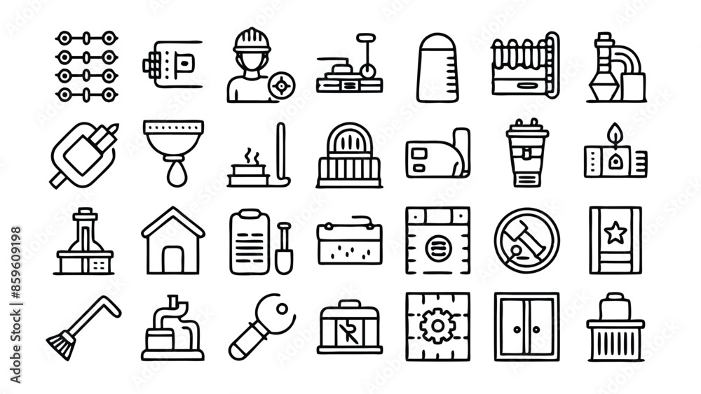 Set of 60 outline icons related to plumbing, heating, ventilation, construction, renovation. Linear icon collection. Editable stroke. Vector illustration Set of 60 outline icons related to plumbing, heating, ventilation, construction, renovation. Linear icon collection. Editable stroke. Vector illustration