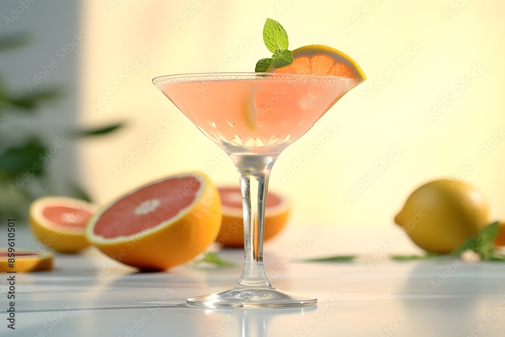 Refreshing lemon cocktail with rosemary garnish served in a martini glass. Refreshing lemon cocktail with rosemary garnish served in a martini glass.