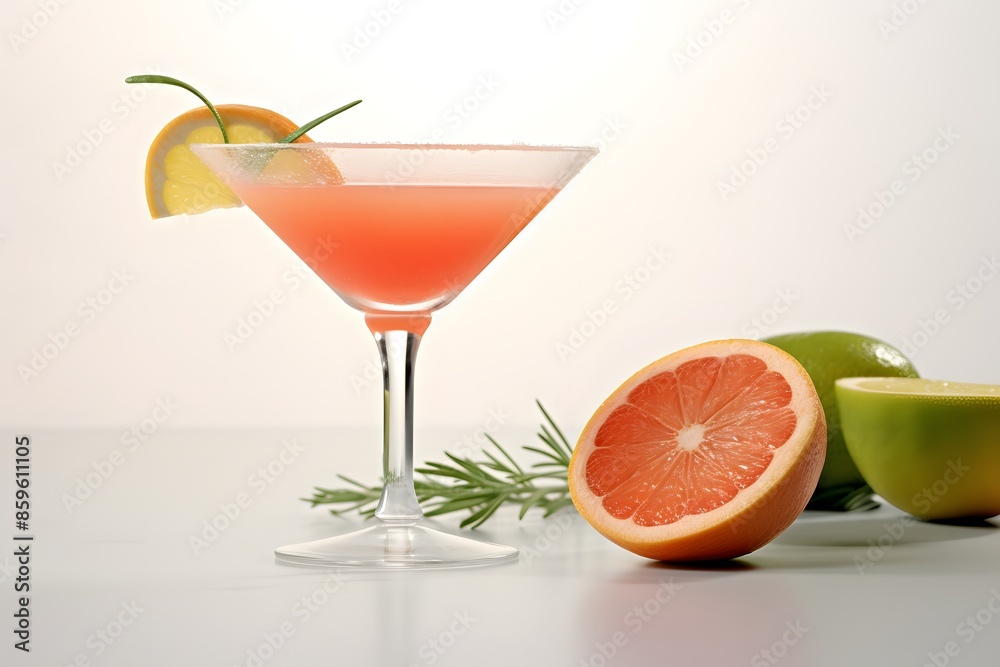 Refreshing lemon cocktail with rosemary garnish served in a martini glass. Refreshing lemon cocktail with rosemary garnish served in a martini glass.