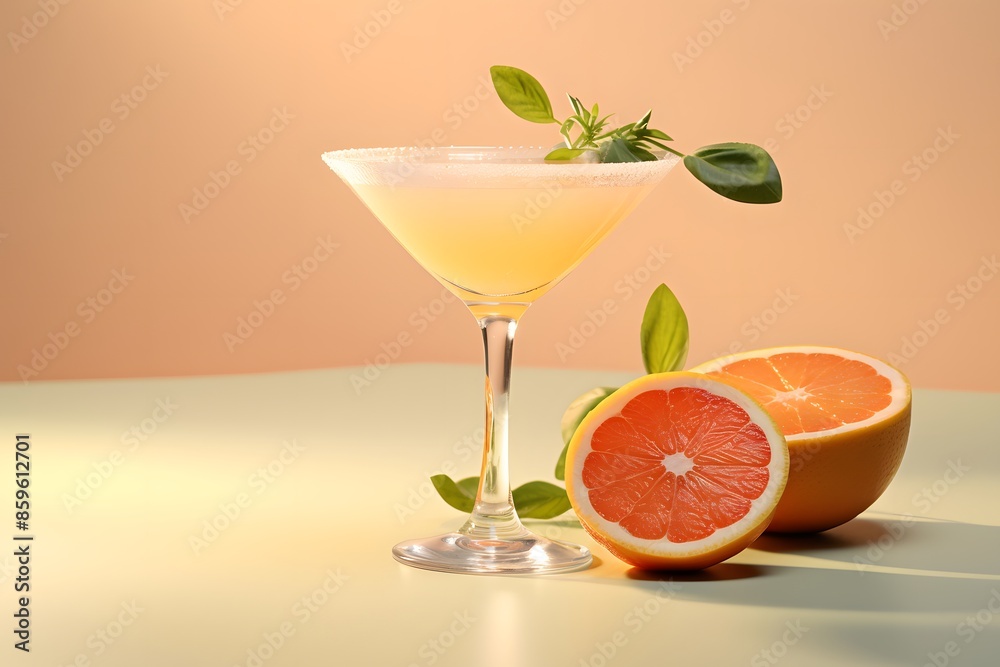 Refreshing lemon cocktail with rosemary garnish served in a martini glass. Refreshing lemon cocktail with rosemary garnish served in a martini glass.