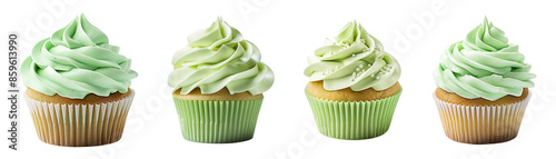Green cupcake collection isolated on transparent background