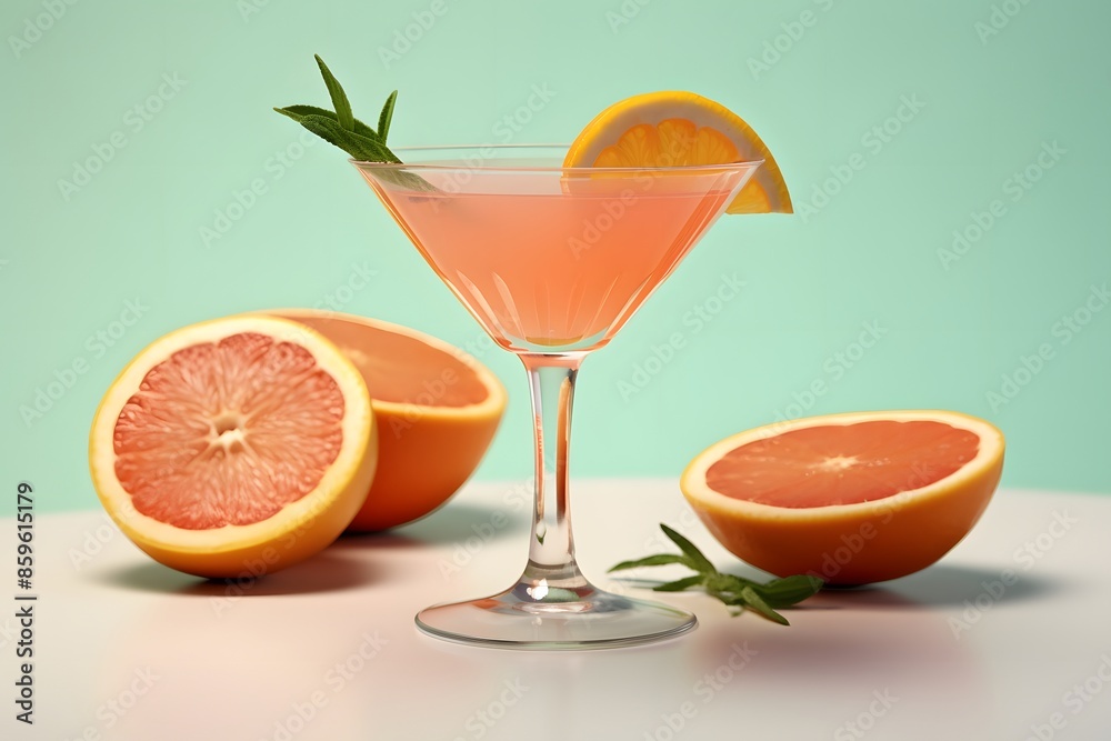 Refreshing lemon cocktail with rosemary garnish served in a martini glass. Refreshing lemon cocktail with rosemary garnish served in a martini glass.