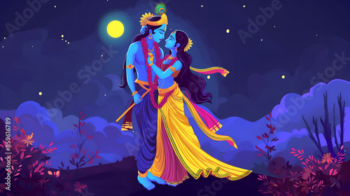 The divine embrace of Krishna and Radha, symbolizing eternal love in Hindu mythology