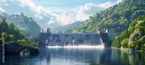 A Breathtaking View of a Hydroelectric Power Station with a State-of-the-Art Dam in Focus.