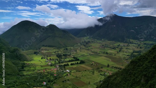 Pululahua volcano Geobotanical Reserve near Quito, Ecuado Aerial drone view
