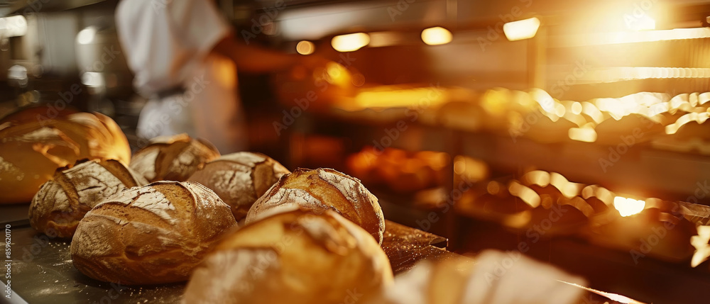 Warmly lit bakery showcasing an assortment of fresh bread loaves, evoking a cozy and inviting atmosphere.