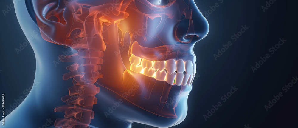 Detailed X-ray of a human skull showcasing jaw structure and teeth ...