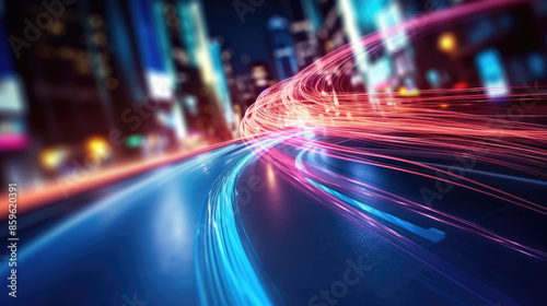 generated illustration of technology roads made out of fiber and network connections.