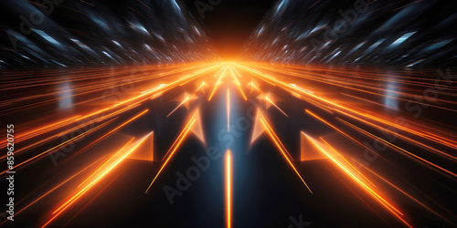 generated illustration of neon bright orange abstract neon arrows tech graphic design