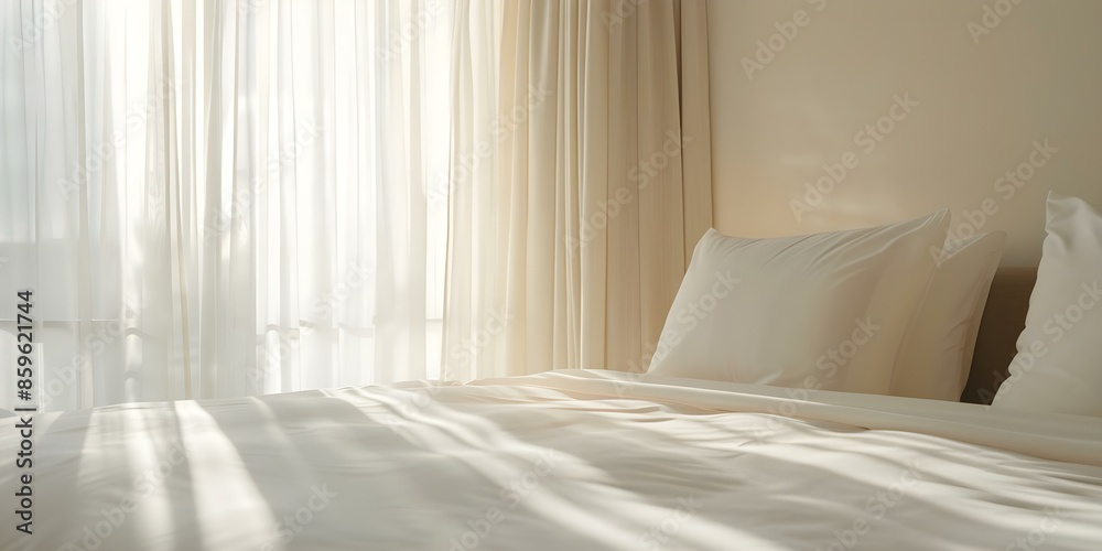 Serene Hotel Room with Natural Light and Warm Minimal Decor. Concept Hotel Photography, Natural Lighting, Minimalist Decor, Serene Atmosphere, Warm Ambiance Serene Hotel Room with Natural Light and Warm Minimal Decor. Concept Hotel Photography, Natural Lighting, Minimalist Decor, Serene Atmosphere, Warm Ambiance