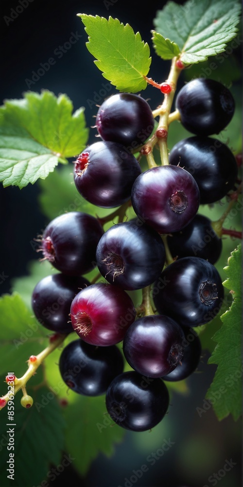 Black currant grows on bush in garden. Nature, organic food and gardening Black currant grows on bush in garden. Nature, organic food and gardening