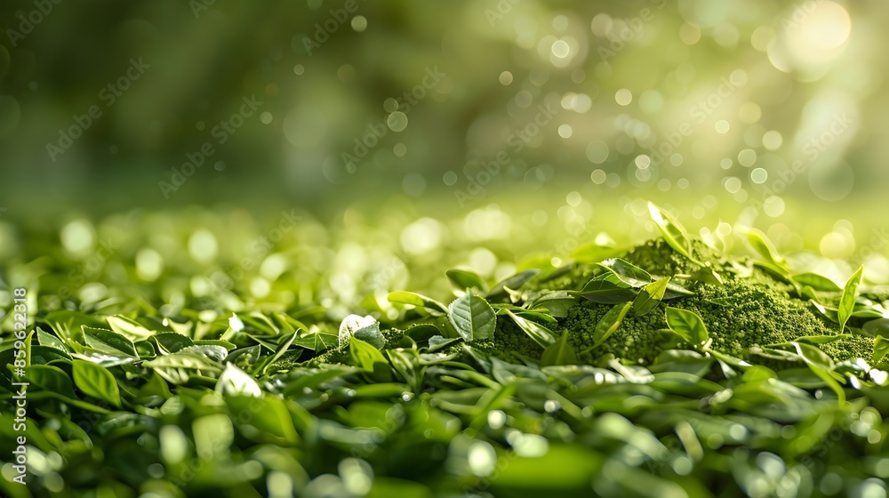 Scattered Matcha Tea Leaves Radiate Zen Simplicity and Natural Beauty Scattered Matcha Tea Leaves Radiate Zen Simplicity and Natural Beauty