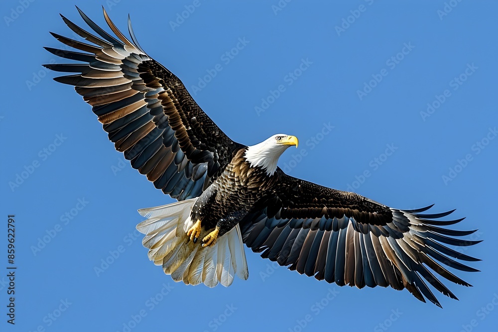 Majestic Bald Eagle Soaring High in Clear Blue Skies Embodiment of Freedom and Strength Majestic Bald Eagle Soaring High in Clear Blue Skies Embodiment of Freedom and Strength