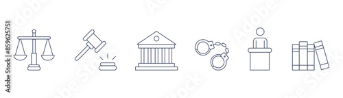 Law, legal and justice system vector thin line icon collection on white background