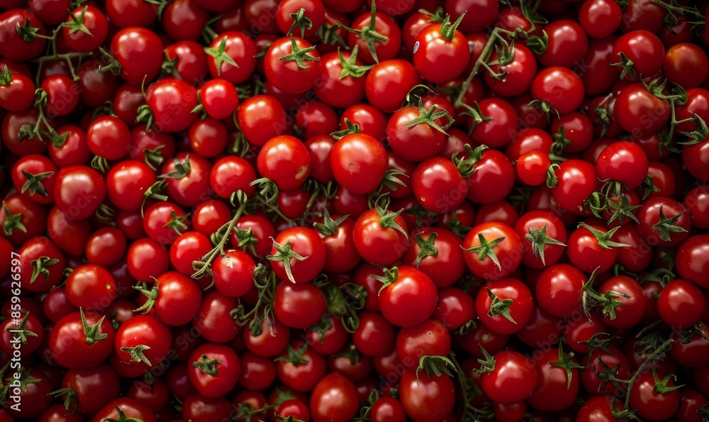 Closeup of Fresh Red Cherry Tomatoes With Dewdrops Closeup of Fresh Red Cherry Tomatoes With Dewdrops