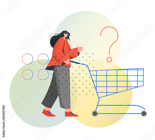 Retail Therapy - Woman with Shopping Cart - Illustration