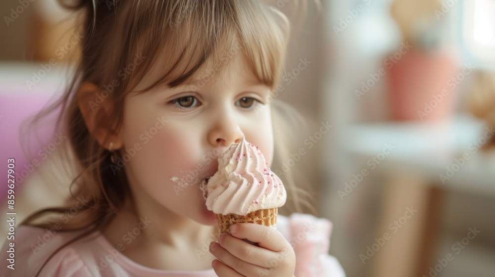 Girl licking frosting off her finger Girl licking frosting off her finger