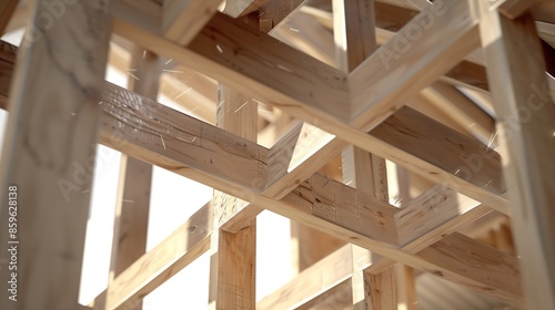 wooden frame plywood house beam construction lumber plank material : Generative AI