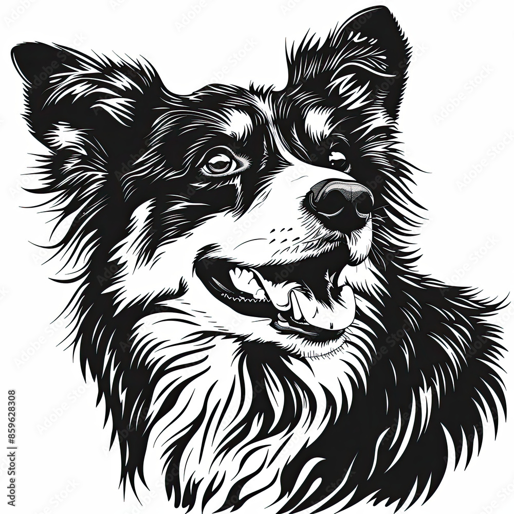 Naklejka premium A black and white drawing of a Border Collie dog