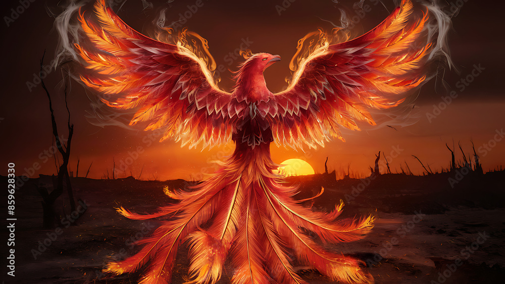 Fototapeta premium Stunning Depiction of a Mystical Phoenix Rising from the Ashes